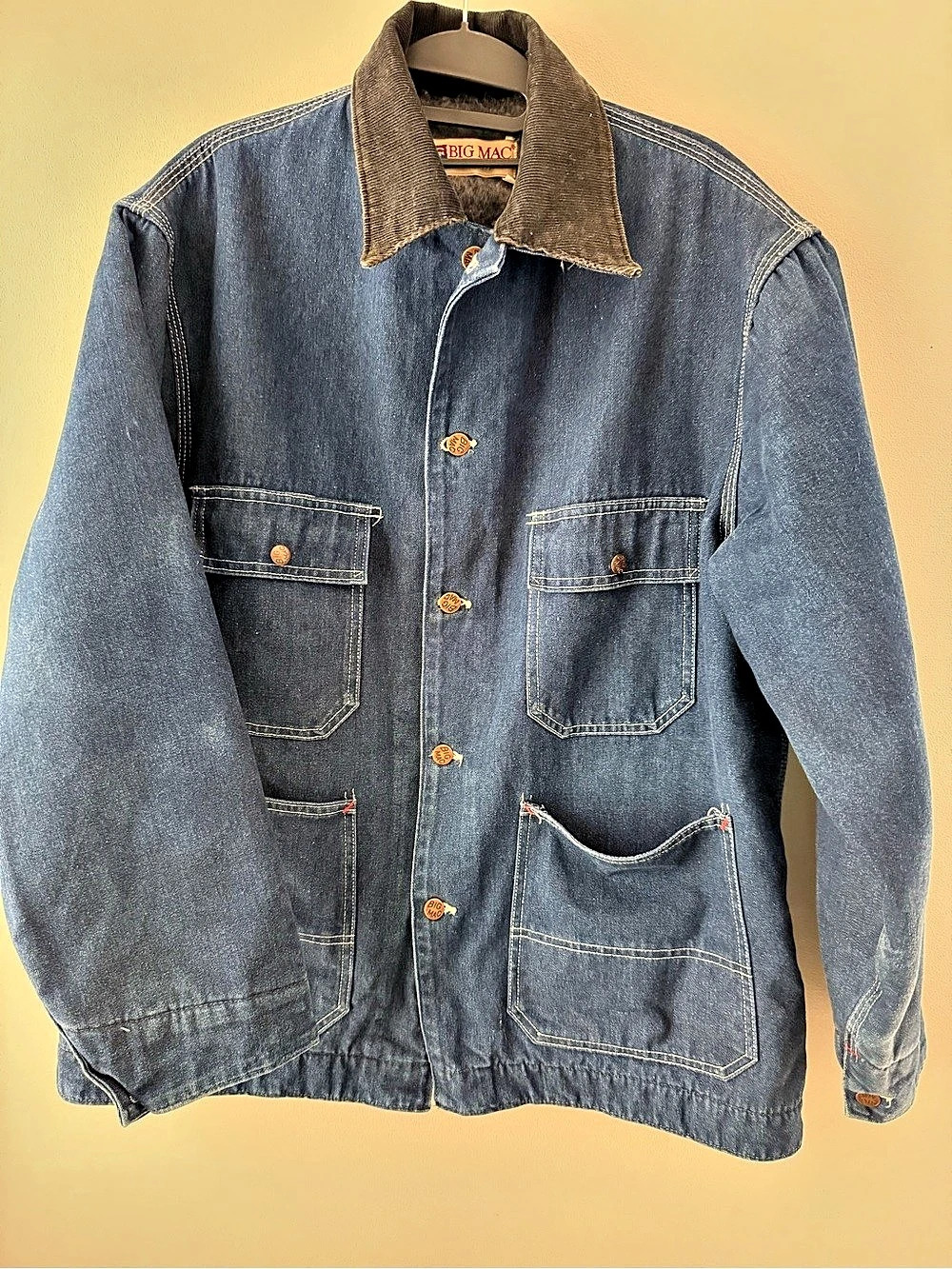 Vintage Big Mac Denim Blanket Lined Chore Jacket with Corduroy Collar Large